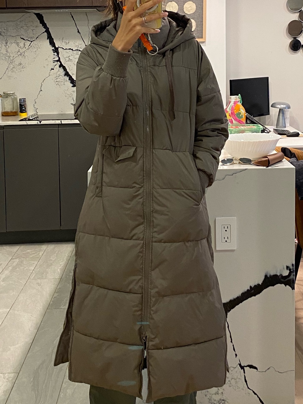 Plenty Long Hooded Puffer Coat In Light Brown